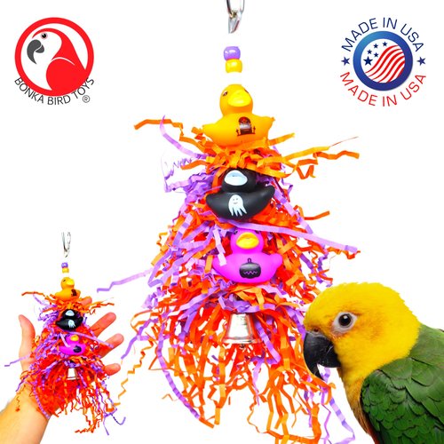 Bonka Bird Toys 2532 Triple Spooky Duck 9" x 3.50", Medium Bird, Chew Preen Halloween Cage Toy, Conure, Quaker, Pionus, and Similar