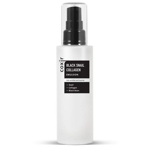 coxir BLACK SNAIL COLLAGEN EMULSION | Black Rice, Snail Mucin, Collagen, Hyaluronic Acid | Lightweight Face Moisturizer | Firming, Nourishing, Korean Skin Care [100ml/3.38 fl.oz]