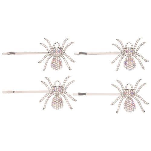 LALAFINA 4 Pcs Halloween Spider Hair Clips Rhinestone Spider Hairpins Hair Gem Stamper Silver Hairpins Barrettes Bobby Pin Hair Accessories for Women Girls