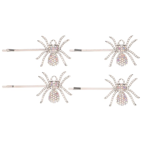 LALAFINA 4 Pcs Halloween Spider Hair Clips Rhinestone Spider Hairpins Hair Gem Stamper Silver Hairpins Barrettes Bobby Pin Hair Accessories for Women Girls