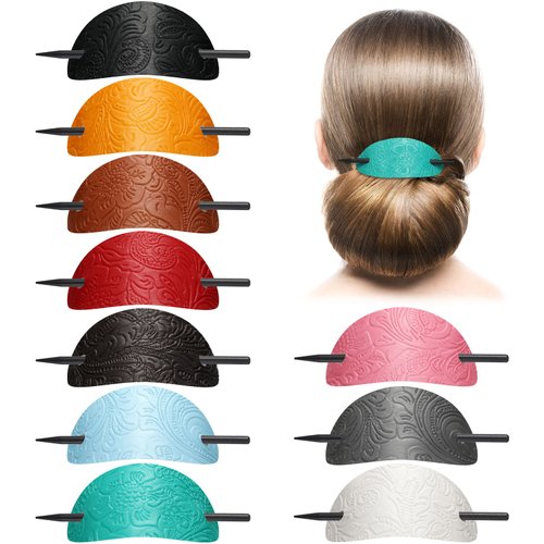 Faux Leather Hair Accessories - Stick Barrette, Oval Hair Clips, Ponytail Holders, Hair Ties, and Hair Slides for Women and Girls (Vivid Style, 10 Pieces)