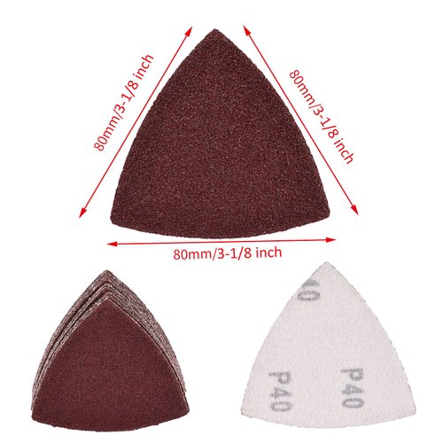 40 Grit Triangular Multitool Sandpaper, 80mm Wood Sanding Paper Fit 3-1/8 Inch Oscillating Multi Tool Sanding Pads, Pack of 20 (Not Universal Size, Please Check The Size)