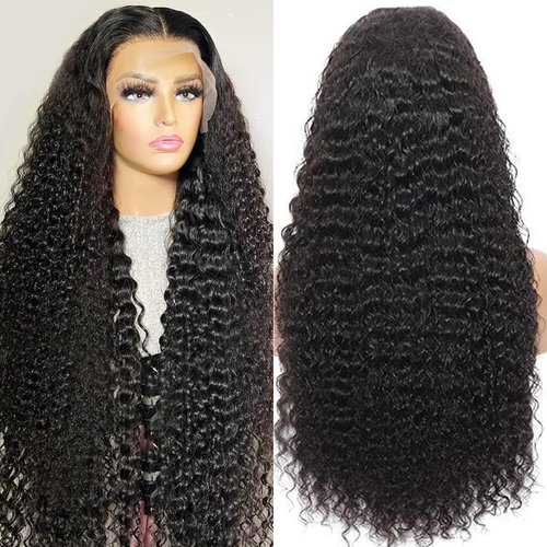 Espive 30 Inch Deep Wave Lace Front Wigs Human Hair 180% Density 13x4 HD Transparent Lace Frontal Wigs Human Hair For Women Deep Curly Lace Frontal Wigs Human Hair Pre Plucked Natural Color