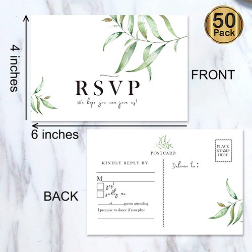 50 RSVP Postcards, Rsvp Cards for Wedding, Bridal Shower, Baby Shower, Greenery RSVP Response Cards, 4 x 6 Inches.