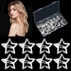 AUAUY 50 Pcs Star Hair Clips, Y2K Silver Star Snap Hair Clips, Non-slip Metal Snap Barrettes, Hollow Star Hair Clips, Smooth and Frosted Hairpin Set Vintage Punk Hair Accessories for Women and Girls