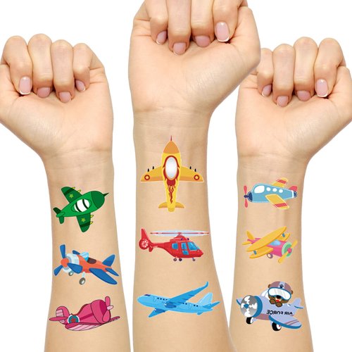 PLORBACH 10 Sheets Airplane Temporary Tattoos, Birthday Party Decorations Airplane Party Favors Airplane Party Supplies for Kids