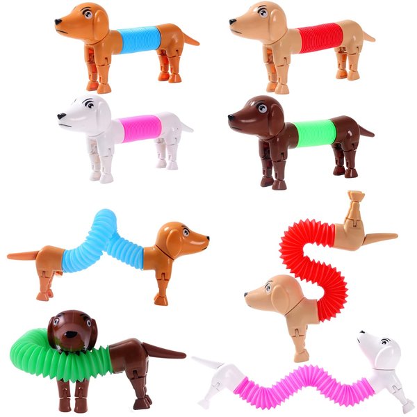 Easter Egg fillers, Dog pop Tubes, Easter Basket Stuffers, Dog fidgets, Stretch Dog Toy, Dog Party Favors,Small Toys,Dog Toys for Kids,Autism Sensory Products（4 Pack Dog）