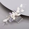 Chargances Wedding Purple Rhinestone Hair Comb Bridal White Flower Leaf Hair Side Comb Silver Crystal Handmade Headpiece Hair Accessories for Women and Girls (Lavender)