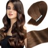 Tape in Hair Extensions Human Hair Double Weft Real Human Hair Extensions Seamless Straight Human Hair Extensions for Fashion Women(#4,20inch)