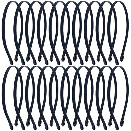 Lawie 20 Pack 7MM Satin Cloth Wrapped Fabric Covered Black Thin Metal Headbands Slim Hair Elastic Skinny Hairbands Plain Wire Crown Tiara Blank Hair Bands for Crafting DIY Accessories for Women Girls
