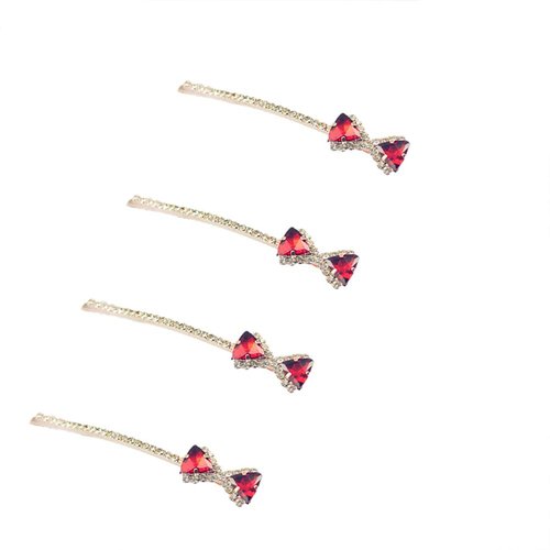 BUUEERR 4 Pcs Bow Tie Shape Shiny Rhinestone Barrettes Bobby Pins Crystal Hairpins Bling Hair Barrette Clip Bling Hair Clips Styling Prom Hair Accessories for Women Girls (Red)