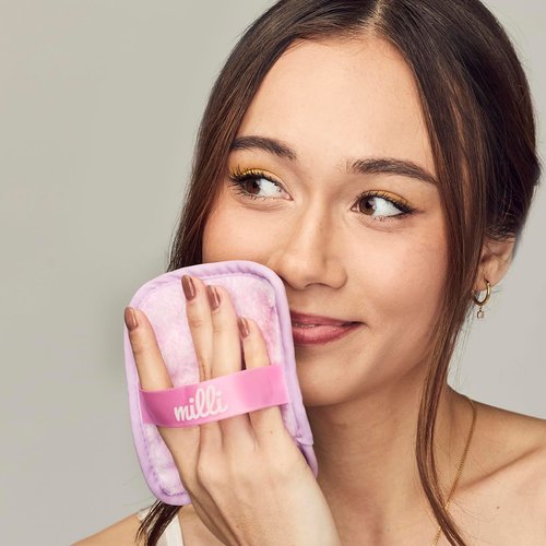 Makeup Remover Cloth - Set of 3 Pink and White Checkered Reusable Microfiber Cleansing Cloths to Gently Remove Mascara, Eyeliner, Eye Shadow, Lipstick with Just Water