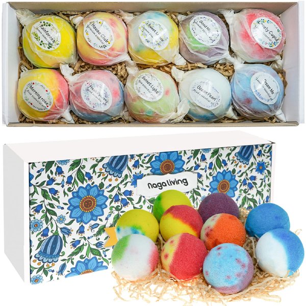 Nagaliving Bath Bombs Gift Set, 10 Organic Bubble Bombs, for Valentine’s Day, Christmas