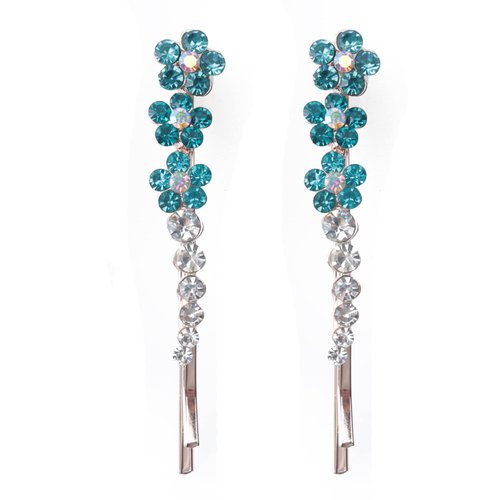Ruwado 2 Pcs Rhinestones Bobby Pin with Small Flower Crystal Metal Colorful Hair Pins for Women Girls Parties Theme Wedding Baby Shower Hair Decoration Supplies (Blue)