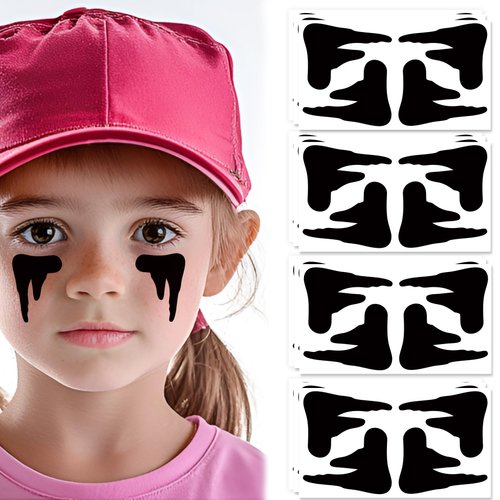 Eye Black Temporary Tattoos, 12-Sheet Sport Face Tattoo Stickers for Men Women Kids - Perfect for Football, Rugby, Baseball Sports (Medium-2)