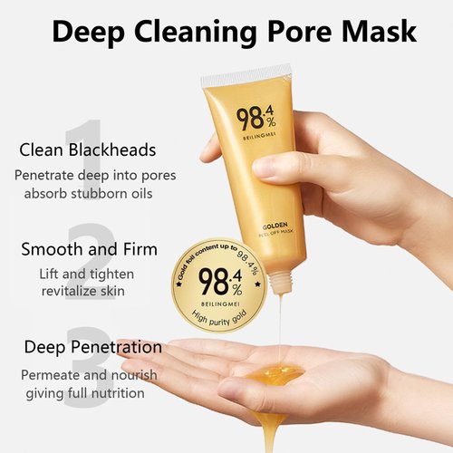 Gold Peel Off Mask, 98.4% Gold Foil Peel-Off Face Mask Anti-Wrinkle, Anti-Aging Golden Exfoliating Mask, Blackhead Remover Mask for Moisturizing Deep Cleansing(2PCS)