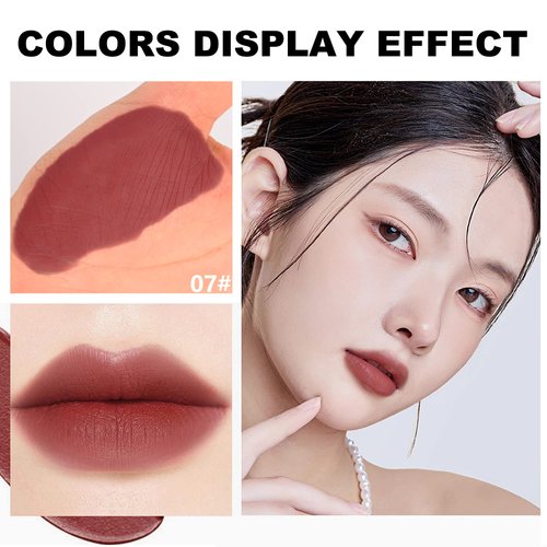 Velvet Matte Lipstick Stick with Brush-2 in 1 Double Head Lip Crayon, Waterproof Long Lasting Lip Stain Lip liner Non-stick Lipgloss Pencil Lipstick, Lip Makeup Pen, Thanksgiving Gift for Girl Women-07#