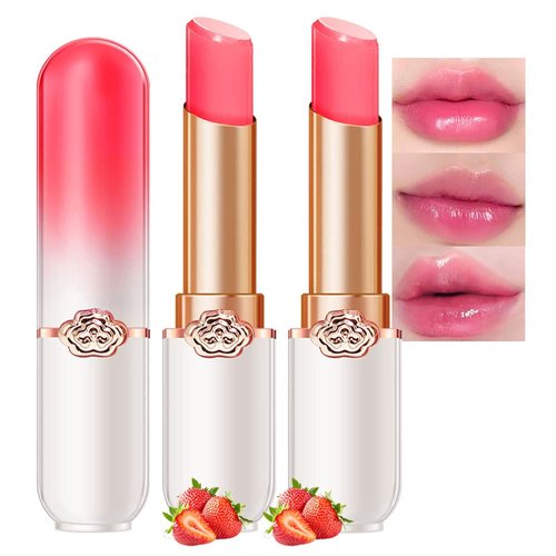 BINGBRUSH 2 Pcs Strawberry Color Changing Lipstick Queen,PH Mood Long Lasting Labiales Lip Gloss Lip Balm Tinted Magic Lip Stain Makeup Moisturize Lipstick Set for Women