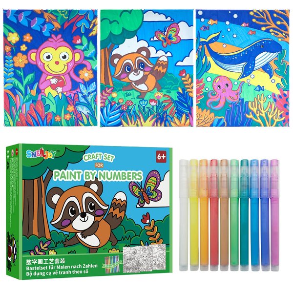 SNEILJOY 3 Packs Paint by Numbers Kit for Kids, DIY Acrylic Oil Painting Paint by Numbers Kits on Canvas, Drawing Paintwork for Home Decor