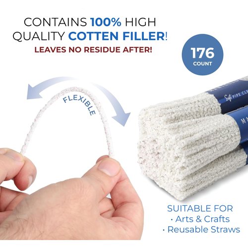 Mantello Pipe Cleaners Glass Pipe Cleaner, 176 Count (Pack of 4),White