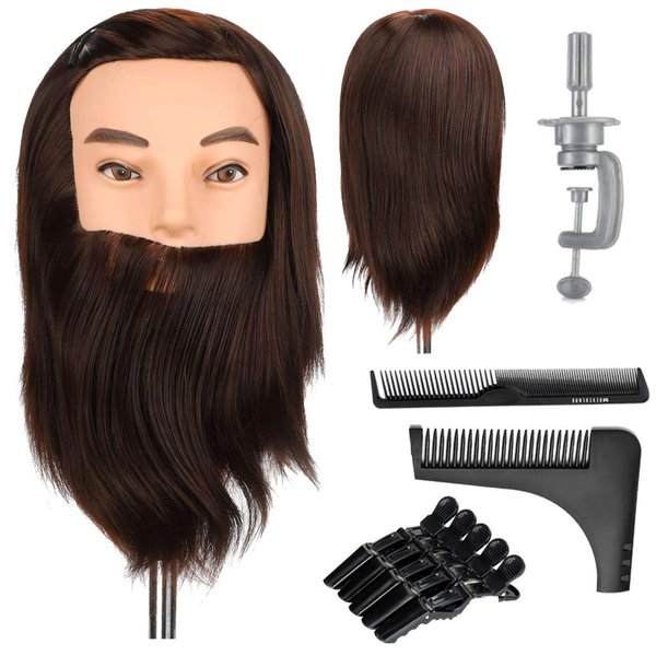 Neverland Beauty Male Mannequin Head 12'' with Beard Synthetic Hair Barber Training Head Hairdresser Styling Cosmetology Manikin Doll Head with Clamp Stand