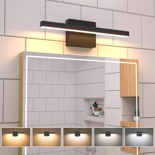 NIORSUN 15.75 inch Modern Bathroom Vanity Light Dimmable 5CCT 630LM 12W LED Bathroom Lights Over Mirror Black Wall Lighting Fixtures for Bathroom Bedroom Living Room Cabinet- ETL Certified