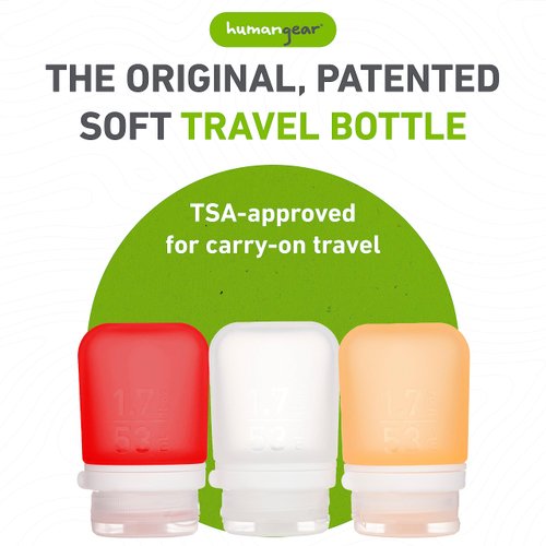humangear GoToob+ 3-Pack (Small) | Refillable Silicone Travel Bottle | Locking Lid | Food-Safe Material, Clear/Red/Orange, Small (1.7 fl.oz; 53ml)