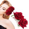 AKOAK 1 Pack Double Rose Hair Comb, Bride Hair Comb Women's Wedding Hair Accessories Bride Flamenco Dancer Hairstyle Girl Halloween Cosplay Party(Red)