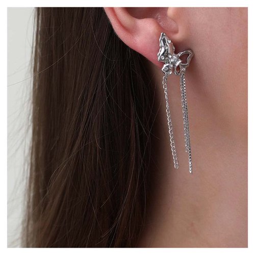 W WEILIRIAN Bohemian Butterfly Tassel Chain Earrings Crystal Butterfly Earrings Butterfly Tassel Drop Earrings Silver Butterfly Stud Earrings Hollow Butterfly Earrings Jewelry for Women Gifts
