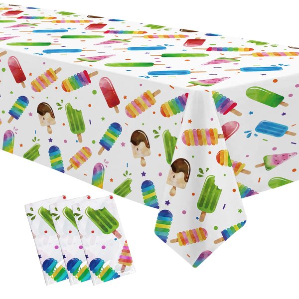 Xenorik Popsicle Party Tablecloth Decorations - Disposable Ice Cream Popsicle Birthday Party Supplies Table Cover, Summer Popsicle Baby Shower Table Decorations Table Cloths- 3 Pack (54in x 108in)