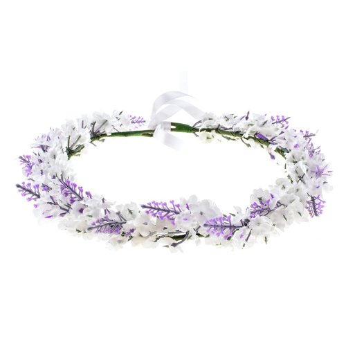 Accesyes Lavender Headband Bridal Woodland Garland Flower Hair Wreath Wedding Accessories BOHO Crown Beach Girls Headpiece (White)