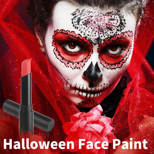 MEICOLY Devil Red Face Body Paint Stick,Face Paint for Halloween SFX Clown Red Makeup,Pro Body Paint for Adults Kids,Matte Lipstick Makeup,Eye Black Stick for Baseball/Softball/Football