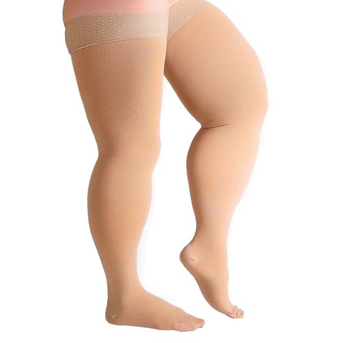 Runee Wide Thigh High Closed Toe Compression Stockings - 20-30mmHg Compression Designed For People With Wide Thigh And Calves (Beige)