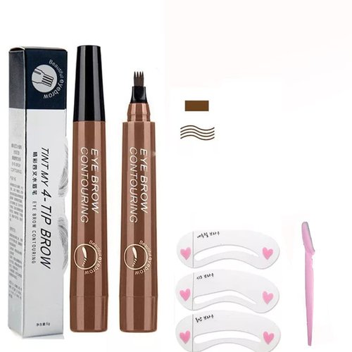 LDJYEONS Eyebrow Pencil, Makeup Eyebrow Pencil, Long-Lasting Four Pronged Eyebrow Pencil (Dark brown suit)