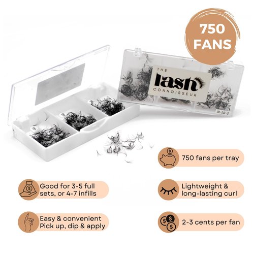 16D - D Curl 750 Fans Mixed Promade Fans Lash Extensions | TLC Lash Supplies 4D to 16D Premade Fans 7 mm to 16 mm Mixed Length Thin Base Premade Fans Eyelash Extensions (16D - D Curl, 11-12-13 mm)