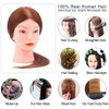 Mannequin Head with 100% Human Hair, TopDirect 18" Dark Brown Real Hair Cosmetology Mannequin Head Hair Styling Hairdressing Practice Training Doll Head with Clamp Holder and Tools