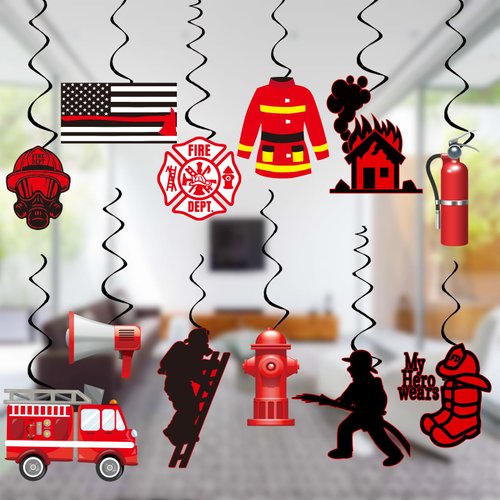 Firefighter Party Decorations Firetruck Party Decoration Fireman Party Decor Supplies Hanging Swirls Party Streamers 24pcs Kids Baby Shower Fire Truck Party Decor Banner, Assembled and Ready to Use