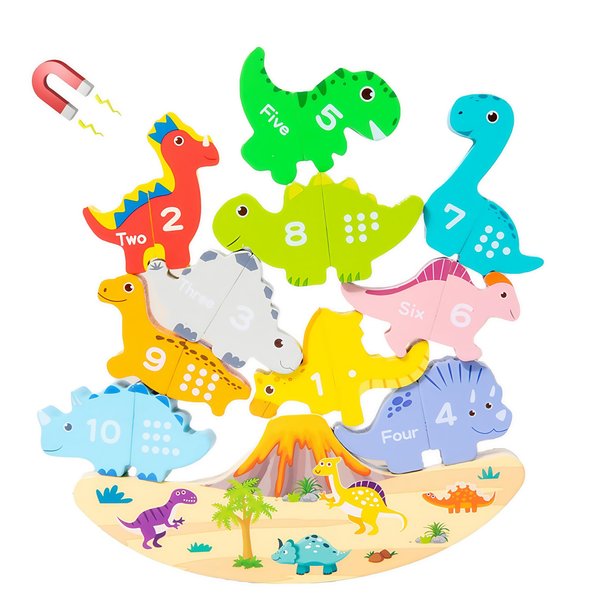 Montessori Dinosaur Stacking Toys - Magnetic Dinosaur Blocks, Matching & Sorting & Balance Board Game for Kids, Numbers 1-10 Learning Toys for 3 4 5 Year Old, Educational Gifts for Boys Girls Birthday