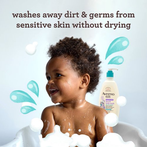 Aveeno Kids Sensitive Skin Face & Body Wash with Oat Extract, Gently Washes Away Dirt & Germs Without Drying, Tear-Free & Suitable for All Skin Tones, Hypoallergenic, 18 fl. Oz