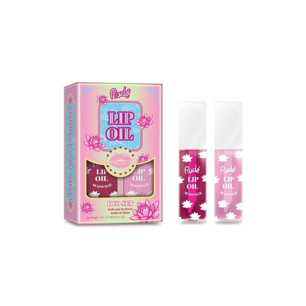 Rude Cosmetics Lip Oil Massage Set, Plumping Lip Gloss Oil for Women & Girls, Hydrating Moisturizing Lipgloss for Soft Nourished Lips, Ideal for On-the-Go Lip Care, Passion Fruit & Grapefruit