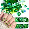 St. Patrick's Day Nail Glitter Sequins for Nail Art Green Shamrock Nail Stickers Decals Heart Star Four-Leaf Clover Maple Leaf Flakes Confetti 3D Holographic Nail Sequin for Nail Decor Body DIY Crafts
