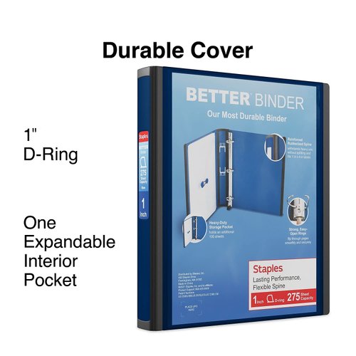 Staples Better 1-Inch D 3-Ring View Binder, Blue