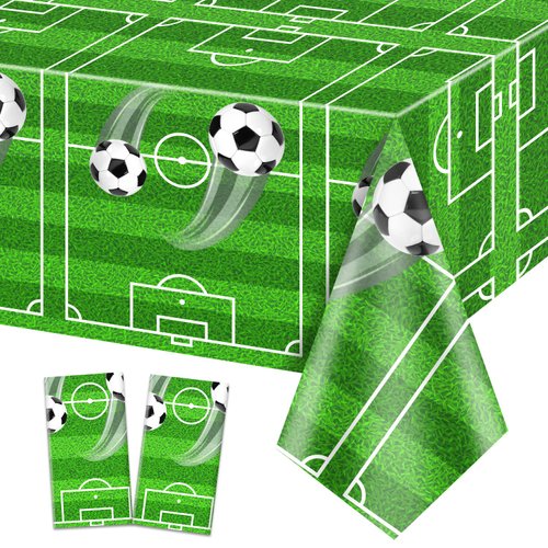 QUERICKY 2 Pack Soccer Party Tablecloths, Soccer Theme Birthday Table Cover, 51x87'' Plastic Disposable Rectangle Tablecloth for Men Boys Birthday Party Soccer Theme Party Decorations