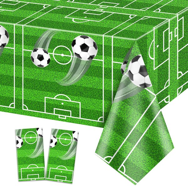 QUERICKY 2 Pack Soccer Party Tablecloths, Soccer Theme Birthday Table Cover, 51x87'' Plastic Disposable Rectangle Tablecloth for Men Boys Birthday Party Soccer Theme Party Decorations
