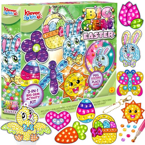 Easter Craft Gem Painting Kits DIY Diamond Painting Kit with Suncatchers Keychains Gem Art Kits for Kids Girls with Easter Arts and Crafts Supplies, Creativity Activities, Easter Party Decorations