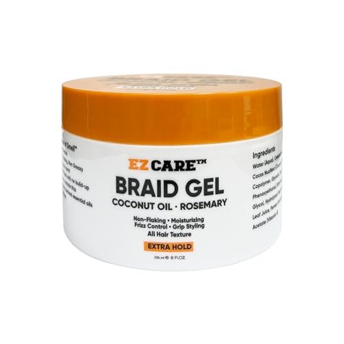 EZCARE Braid Gel Coconut Oil/Rosemary/Non-Flaking/Moisturizing/Frizz Control/Grip Styling/All Hair Texture/Extra Hold (8 oz.)