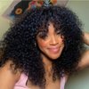 YOUNG BEAUTY Curly Human Hair Wig With Bangs 100% Brazilian Human Hair Curly Wigs O Scalp Top Full Machine Made Wig for Black Women Loose Curly Wigs 180Density 14inch Natural Color