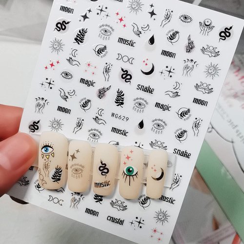 Ancient Tribe Nail Art Stickers, Tribal Totem Feather Alien Moon Star Eyes Skull Nail Sticker, 3D Indian Self-Adhesive Nail Art Decals Design for Women Girls Manicure Charms Decorations Nail Art Tips