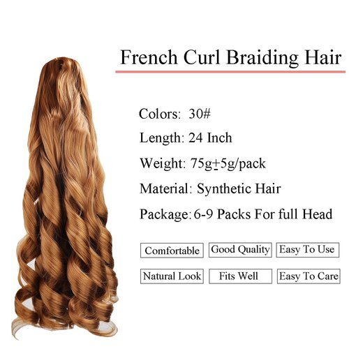 TRESKIIO 9 Packs 24 inch French Curl Braiding Hair Pre Stretched Wavy Synthetic Hair Extensions Premium french curly braiding hair expression pre stretched braids french curls crochet hair,30