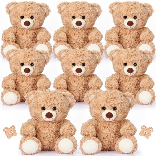 Liliful 8 Pieces 8 Inch Bear Stuffed Animal Bulk Stuffed Animals Soft Stuffed Bear Plush Toys Bear Decorations Bear Party Favors for Baby Shower Birthday Party Gifts Supplies(Light Brown)
